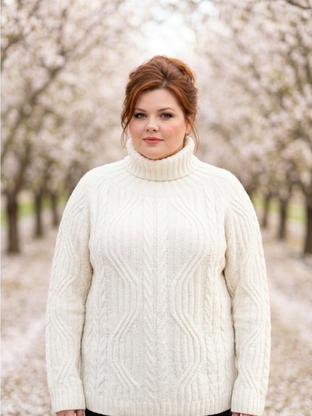 2196 - Turtleneck Cable Knit Sweater - White